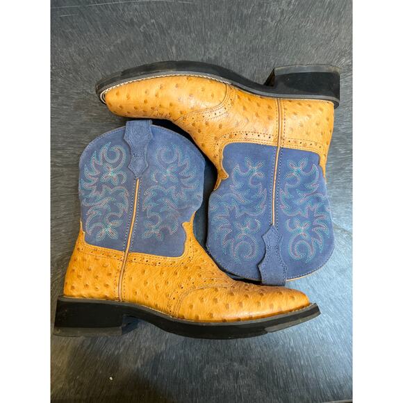 Ariat Fat Baby Ostrich Boot Tan Blue Women's Size 6.5 - Picture 3 of 6